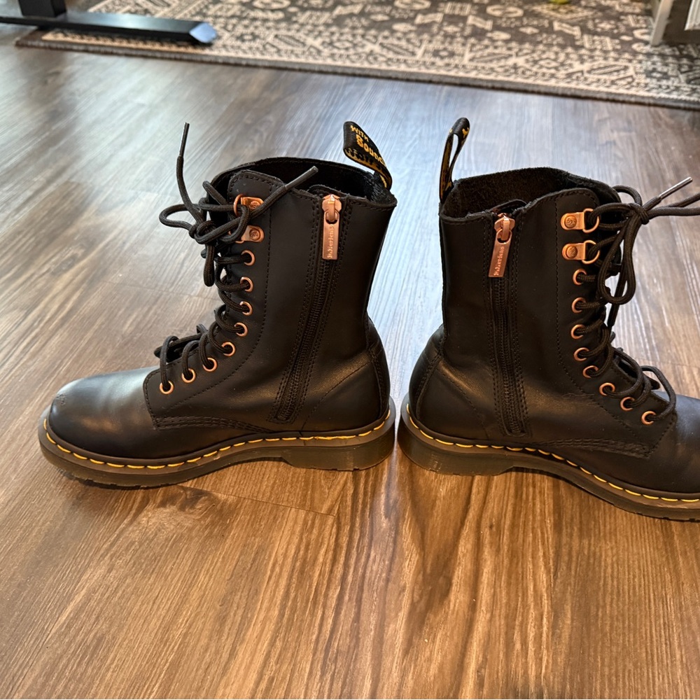Dr. Martens Black Leather Combat Boots w/ Rose gold hardware - Picture 3 of 6